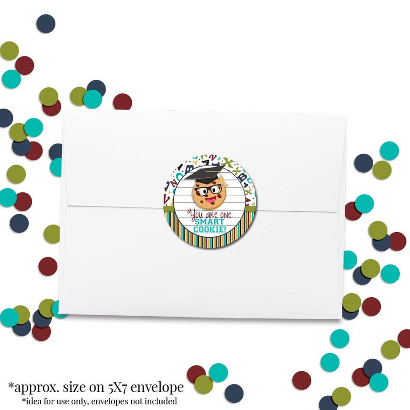 Amanda Creation He's a Smart Cookie Graduation Themed Thank You Sticker Labels for Boys, 40 2" Party Circle Stickers by AmandaCreation, Great for Party Favors, Envelope Seals & Goodie Bags - Image 4